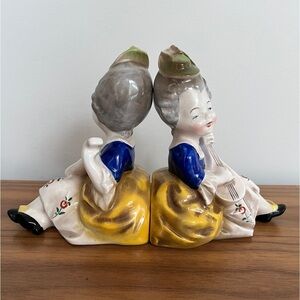 GOEBEL Antique Bookends Set of Two Girls Playing Lutes Germany Figurine Decor